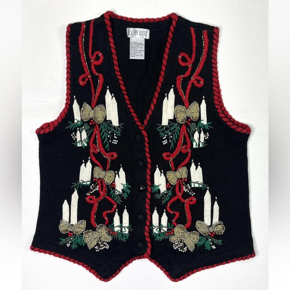 Victoria Jones Sweater Vest Womens Medium Petite Christmas Bells Vintage